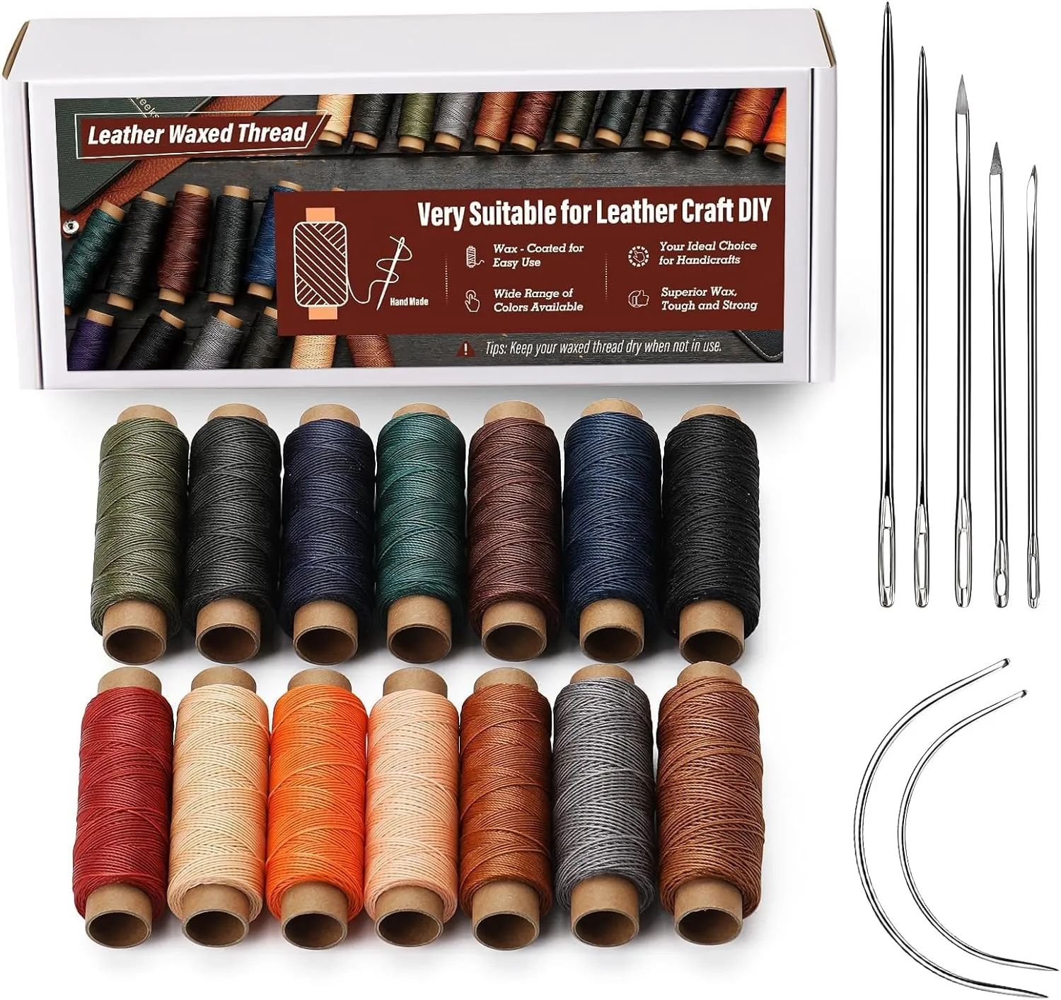 0.55 mm Round Waxed Thread, 14 Colors 76 Yards Spool Wax Coated String, Leather Sewing Waxed Thread, Beading Thread for Sewing, Stitching, Beading, Bookbinding, Braiding, Bracelet