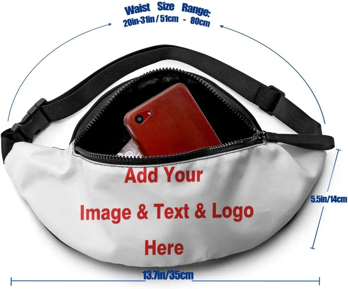 1-300PCS Custom Fanny Pack Waist Bag, Personalize Bum Bags With Adjustable Belt Outdoor Travel Beach Shoulder Hip Bag For Women & Men(White)