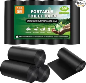 100 Portable Toilet Bags, Thick Biodegradable Camping Toilet Bags for Portable Potty, 8 Gal Compost Toilet Waste Bags Potty Bags for 5 Gallon Bucket Toilet Seat Adults Outdoor, 1.1 Mil