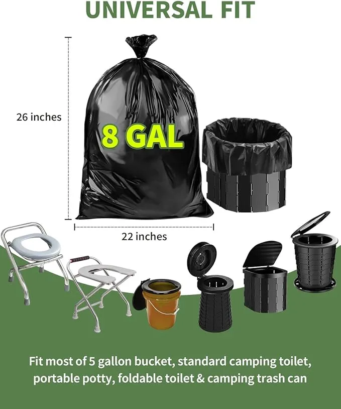 100 Portable Toilet Bags, Thick Biodegradable Camping Toilet Bags for Portable Potty, 8 Gal Compost Toilet Waste Bags Potty Bags for 5 Gallon Bucket Toilet Seat Adults Outdoor, 1.1 Mil