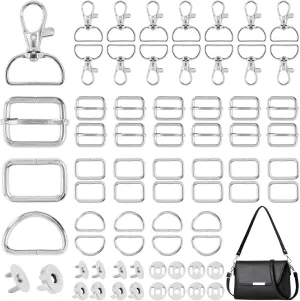 100Pcs Purse Hardware Buckles Bag Making Assortment Kit Includes Swivel D Ring Hooks Clasps Slide Buckles Snap Button