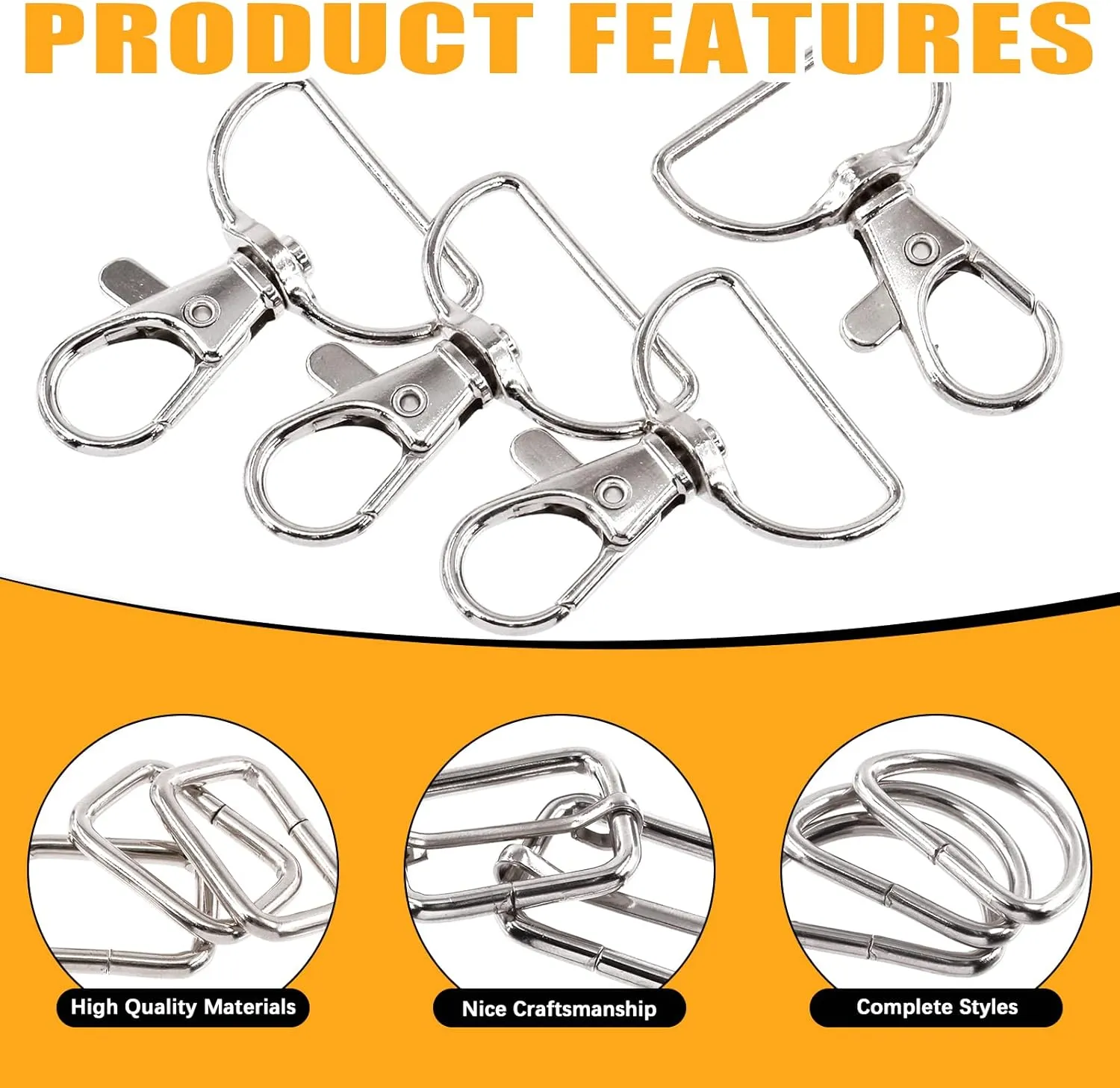 100Pcs Purse Hardware Buckles Bag Making Assortment Kit Includes Swivel D Ring Hooks Clasps Slide Buckles Snap Button
