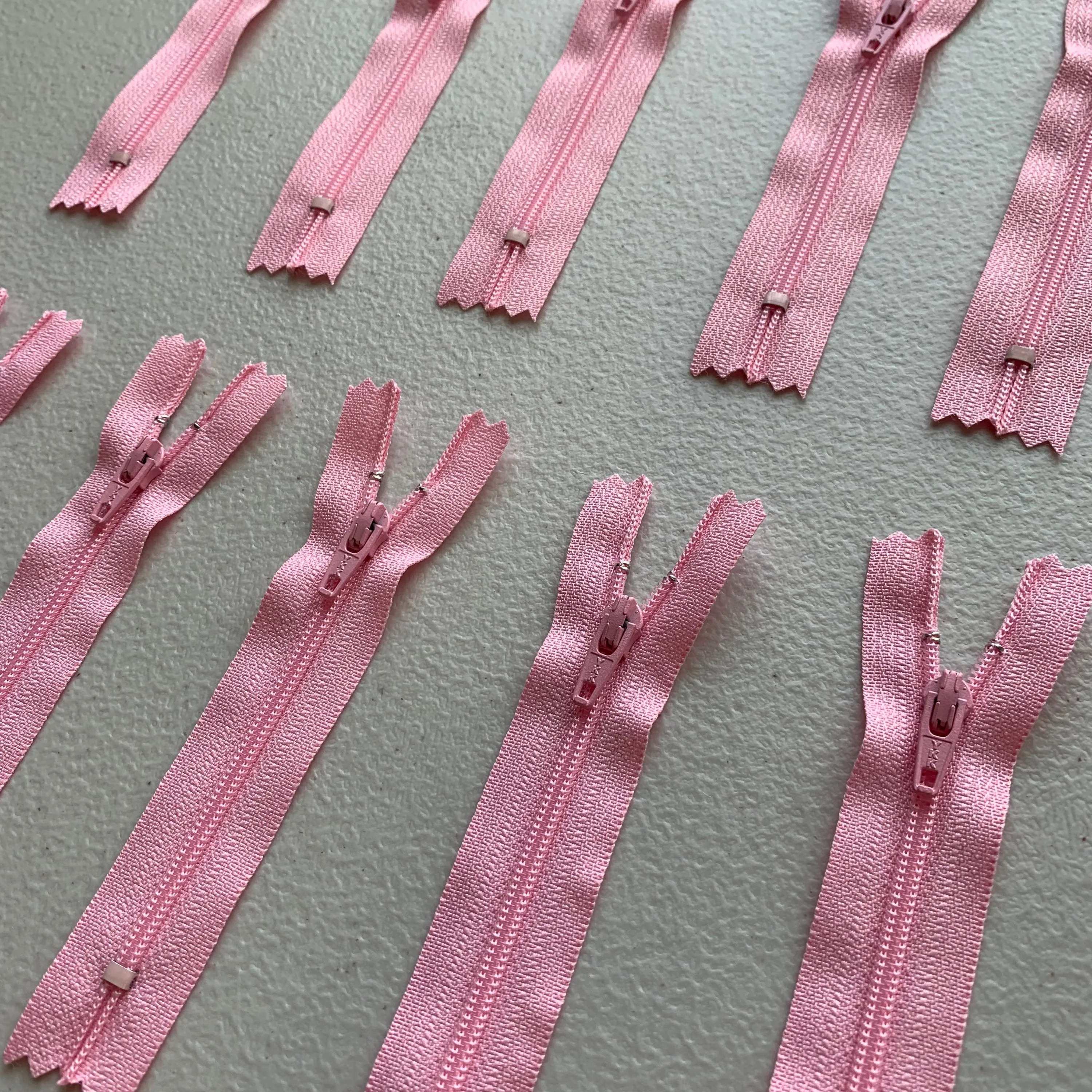 10pc Light Pink YKK nylon zipper 16"