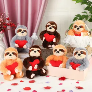 12 Pcs Valentine Sloth Stuffed Animal with Filled Heart 7.87 Inches Cute Soft Stuffed Animal Comfort Plush Party Favor for Valentine Birthday Boyfriend Girlfriend Gift, 3 Colors