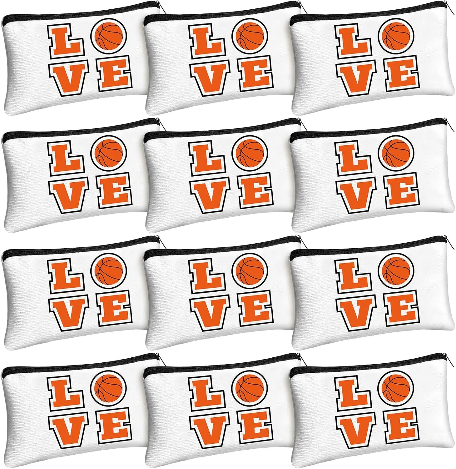12 Pieces Basketball Makeup Bag Cosmetic Bag Travel Storage with Words Portable Storage Case Toiletry Accessories with Zippers for Players Teams Women Girls (Basketball)