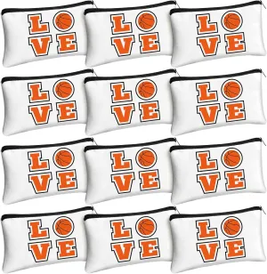 12 Pieces Basketball Makeup Bag Cosmetic Bag Travel Storage with Words Portable Storage Case Toiletry Accessories with Zippers for Players Teams Women Girls (Basketball)