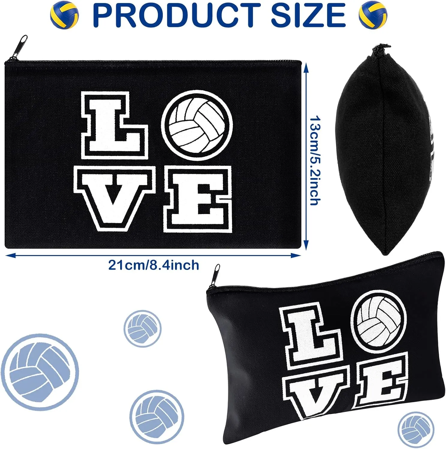 12 Pieces Volleyball Pouch Makeup Bag with Words Volleyball Travel Storage Bags Portable Storage Case Organizer Toiletry Accessories with Zippers for Players Teams Women(Black,Love)