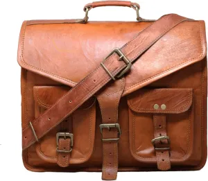 15" leather messenger bag laptop case office briefcase gift for men computer distressed shoulder bag