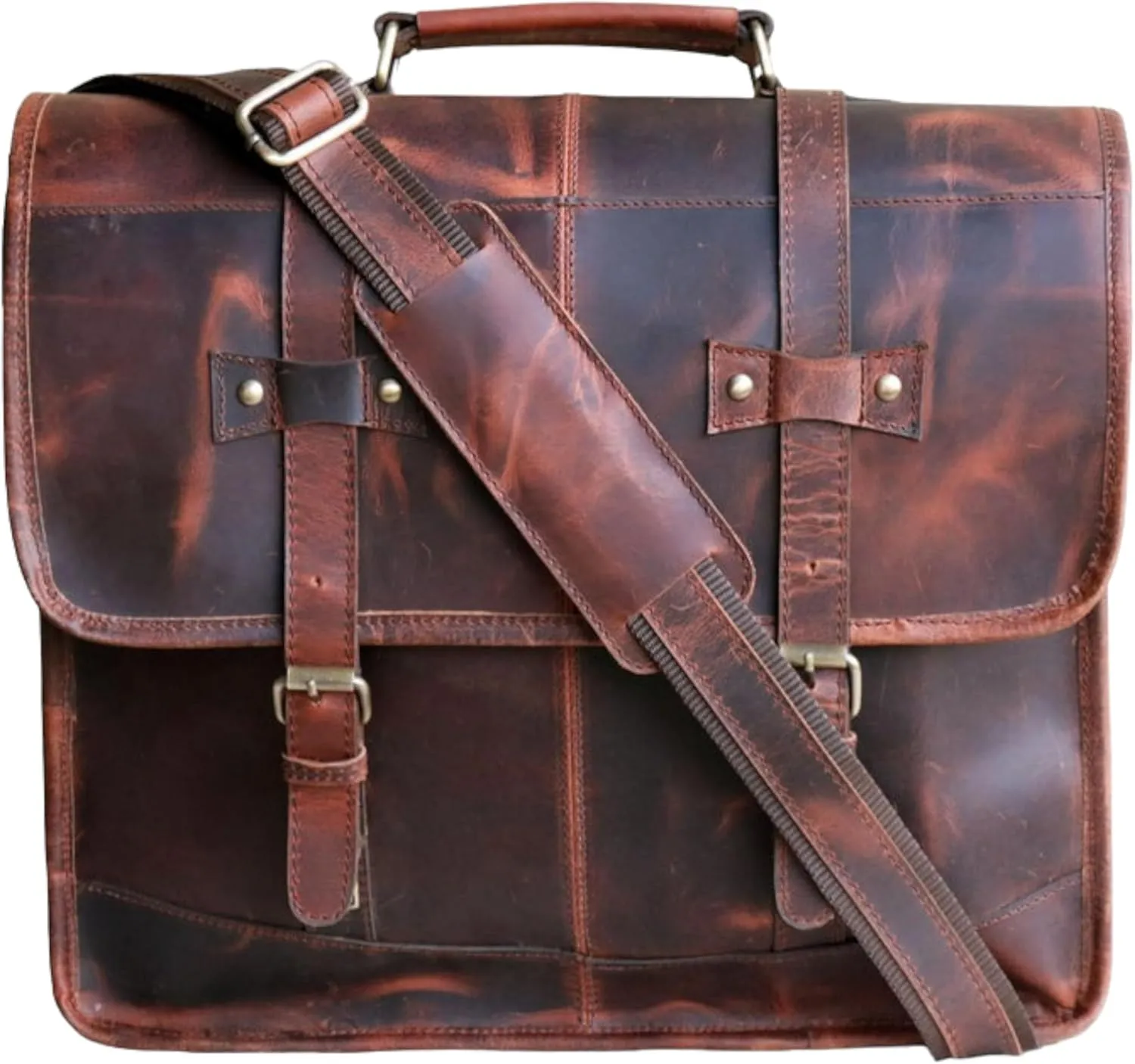 16" buffalo leather messenger bag laptop case office briefcase gift for men computer distressed shoulder bag