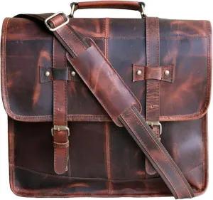 16" buffalo leather messenger bag laptop case office briefcase gift for men computer distressed shoulder bag