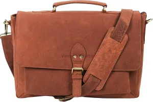 16" Goat Leather satchel bag over the shoulder for Men and Women | Laptop Messenger Business Office Work Briefcas eBag (brown)