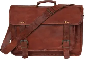 18" leather messenger bag laptop case office briefcase gift for men computer distressed shoulder bag