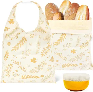 2 1Pcs 12"x17" Beeswax Bread Bags with 1Pcs Cotton Bowl Cover, Pletpet Reusable Waxed Bags for Homemade Bread Beeswax Bags for Sourdough Bread to Keep Fresh