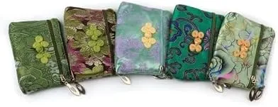2 Layer Jewelry Small Zip Bag Chinese Knot Craft Jewelry Gift Pouch Bag Packaging Chinese Silk Brocade Bag Luxury Jewellery Storage Purse(Green Random Pattern)