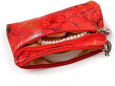 2 Layer Jewelry Small Zip Bag Chinese Knot Craft Jewelry Gift Pouch Bag Packaging Chinese Silk Brocade Bag Luxury Jewellery Storage Purse(Green Random Pattern)