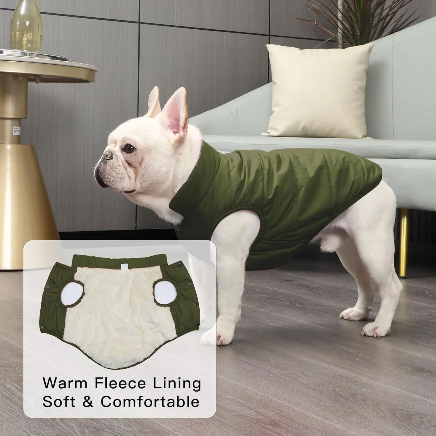 2 Layers Fleece Lined Warm Dog Jacket for Winter Cold Weather,Soft Windproof Medium Dog Coat,Green L