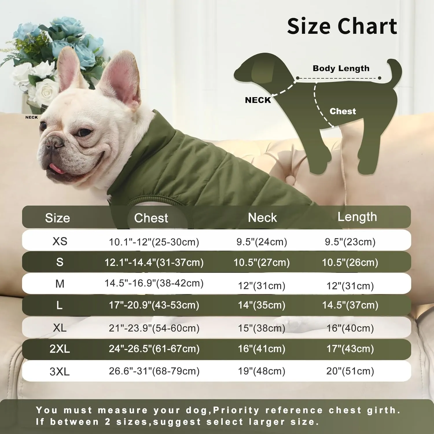2 Layers Fleece Lined Warm Dog Jacket for Winter Cold Weather,Soft Windproof Medium Dog Coat,Green L