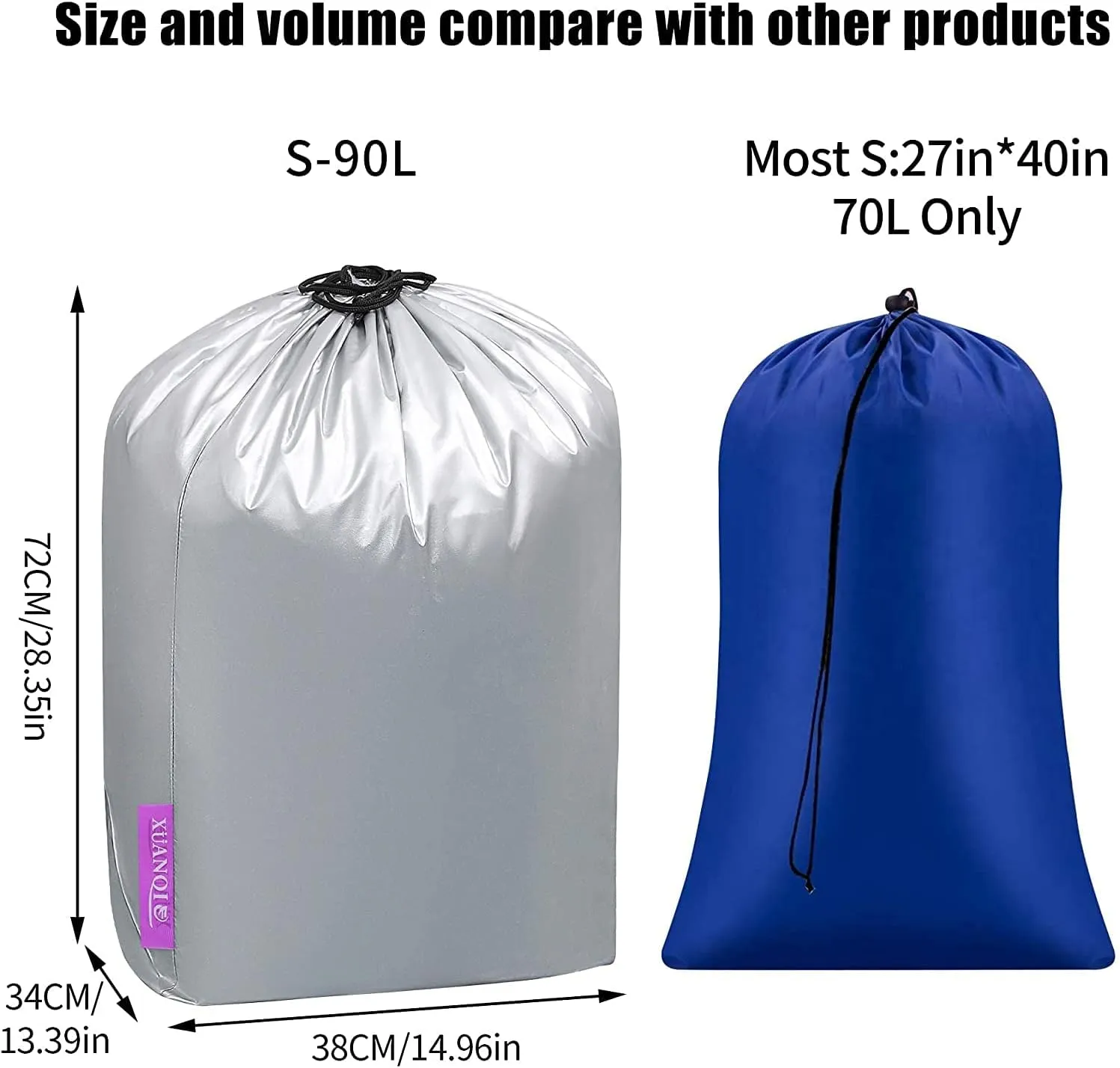 2-Pack Large Travel Laundry Bag, Dirty Clothes Storage Bag with Drawstring, Organizer Waterproof and Heavy Duty Stitching, Idea for Store Clothes, Blankets, Toys, Silver (Medium)
