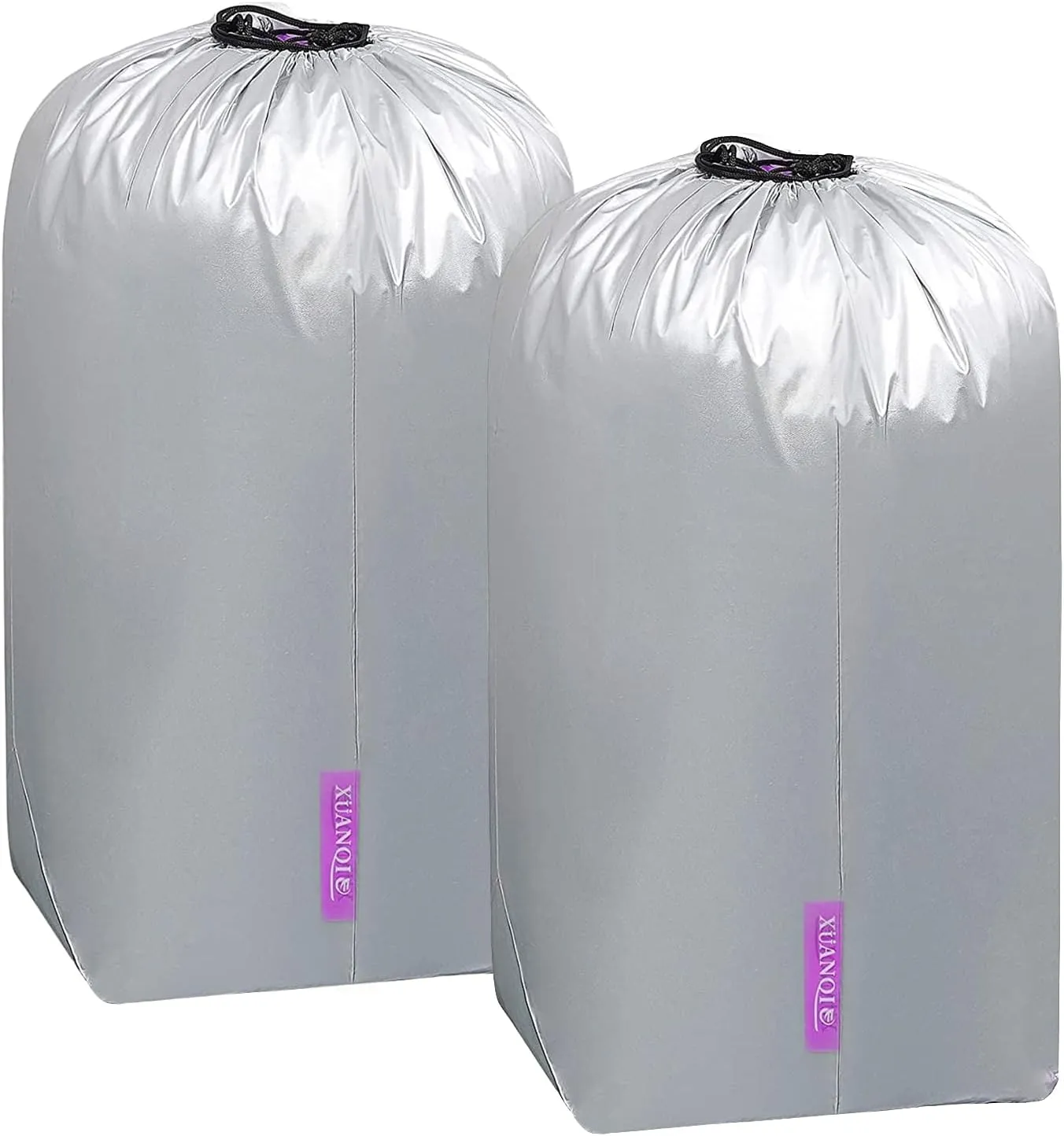 2-Pack Large Travel Laundry Bag, Dirty Clothes Storage Bag with Drawstring, Organizer Waterproof and Heavy Duty Stitching, Idea for Store Clothes, Blankets, Toys, Silver (Medium)