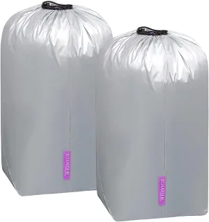 2-Pack Large Travel Laundry Bag, Dirty Clothes Storage Bag with Drawstring, Organizer Waterproof and Heavy Duty Stitching, Idea for Store Clothes, Blankets, Toys, Silver (Medium)