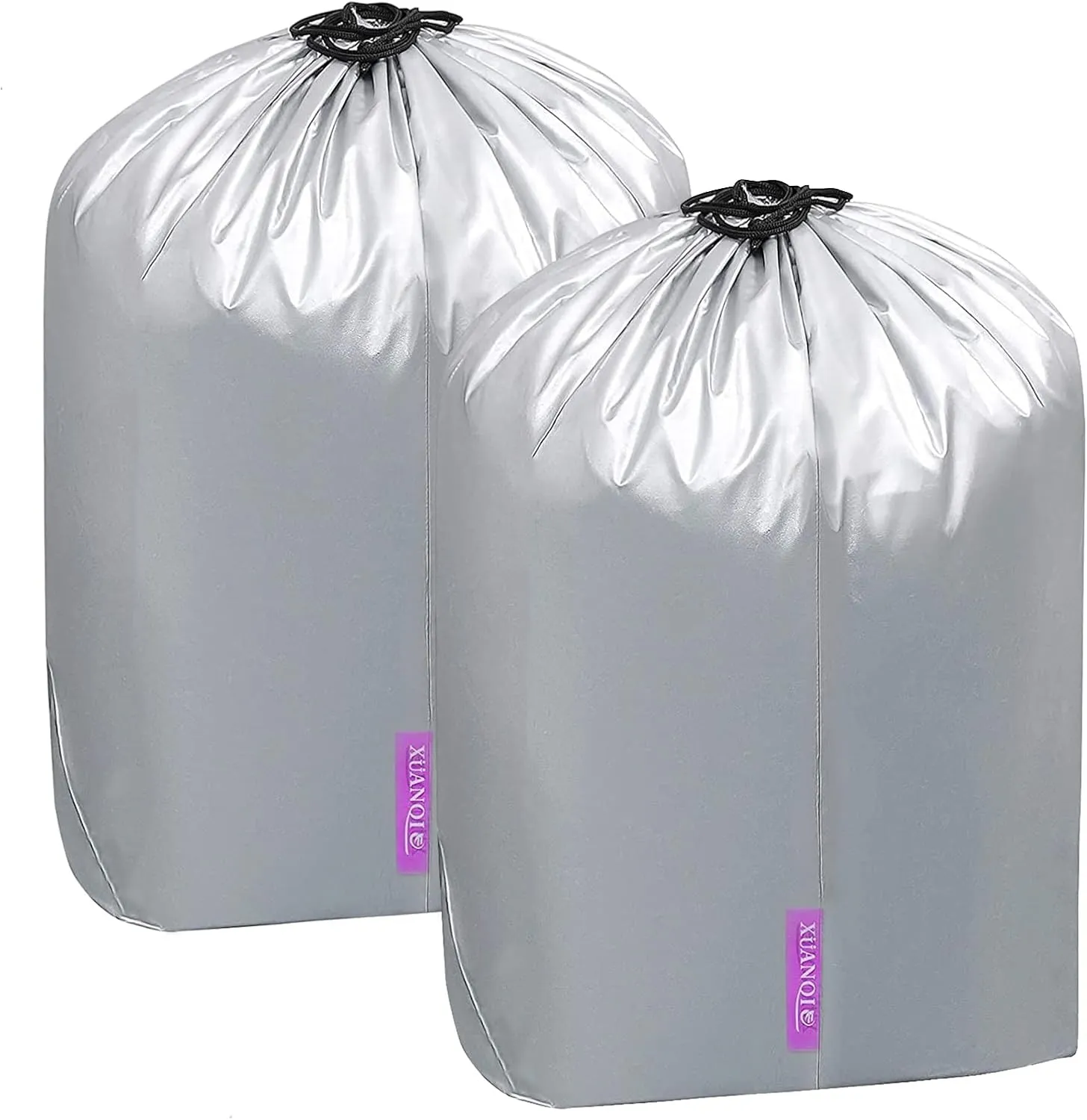 2-Pack Large Travel Laundry Bag, Dirty Clothes Storage Bag with Drawstring, Organizer Waterproof and Heavy Duty Stitching, Idea for Store Clothes, Blankets, Toys, Silver (Small)