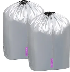 2-Pack Large Travel Laundry Bag, Dirty Clothes Storage Bag with Drawstring, Organizer Waterproof and Heavy Duty Stitching, Idea for Store Clothes, Blankets, Toys, Silver (Small)