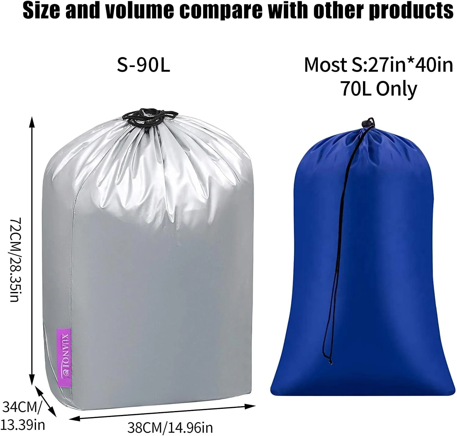 2-Pack Large Travel Laundry Bag, Dirty Clothes Storage Bag with Drawstring, Organizer Waterproof and Heavy Duty Stitching, Idea for Store Clothes, Blankets, Toys, Silver (Small)