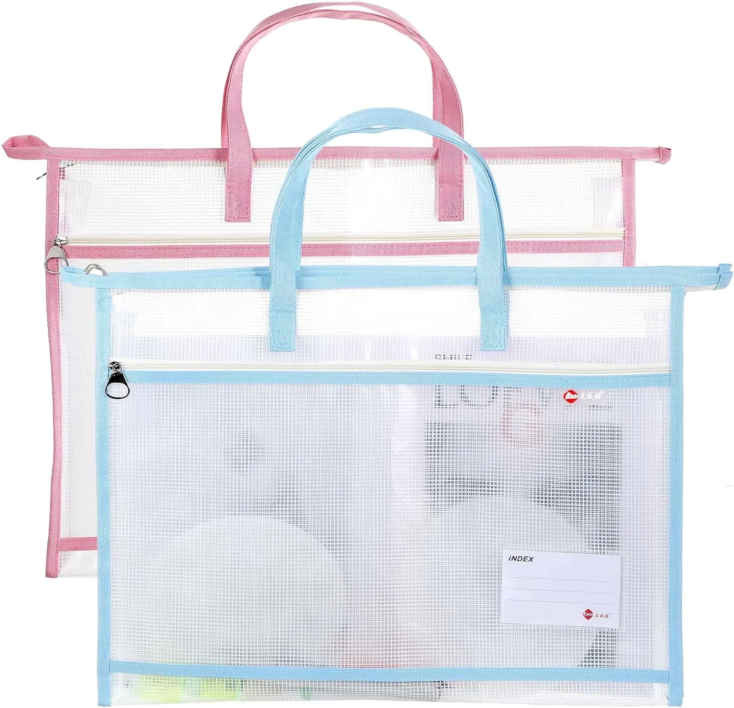 2 Pcs A3 Project Bag for Quilting Craft Storage for Quilters Clear Mesh Design Art Supply Bag Artwork Storage Organize for Artworks Charts and Teaching Material Multipurpose
