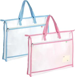 2 Pcs A3 Project Bag for Quilting Craft Storage for Quilters Clear Mesh Design Art Supply Bag Artwork Storage Organize for Artworks Charts and Teaching Material Multipurpose