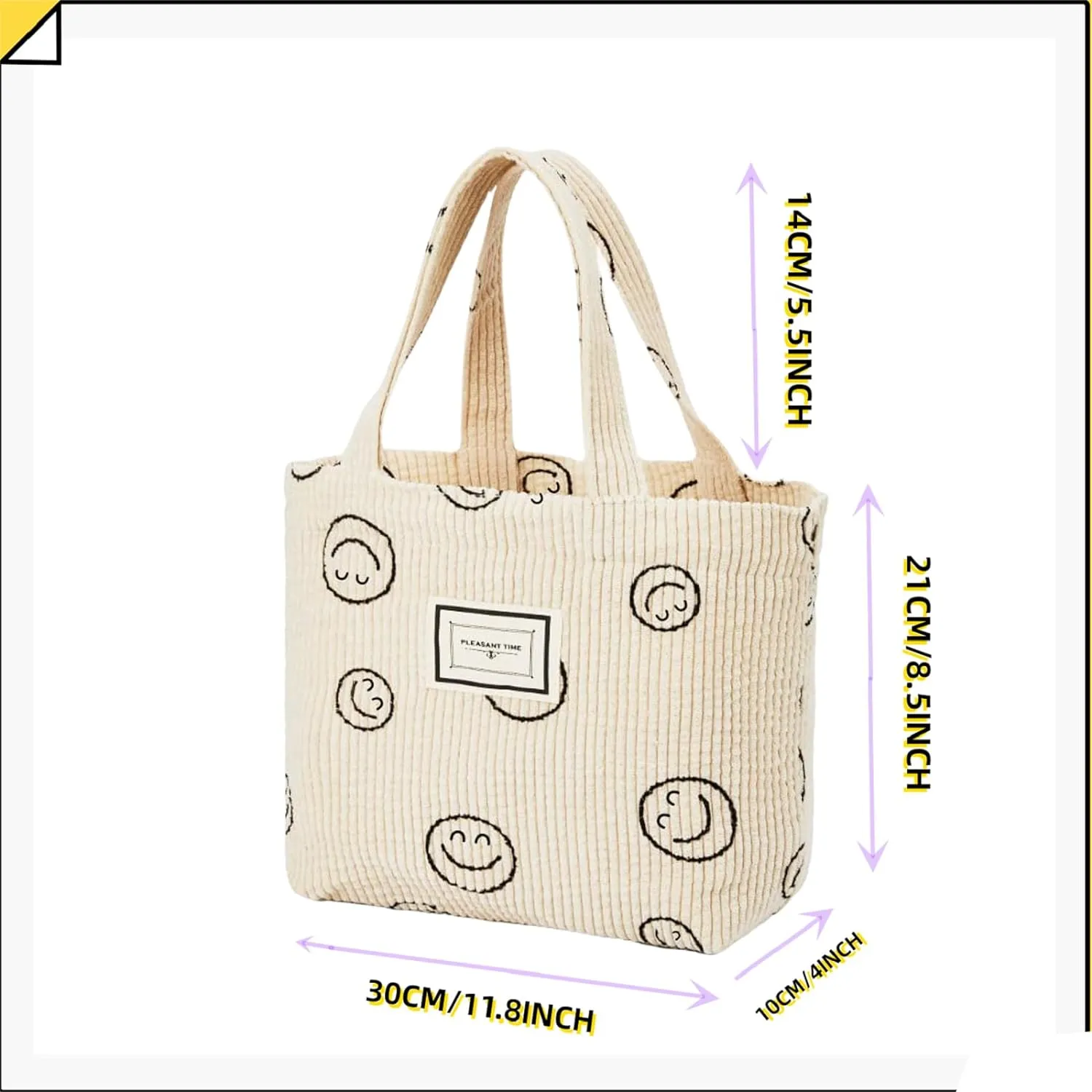 2 Pcs Corduroy Small Tote Bag for Women Cute Mini Tote Bag Preppy Aesthetic Reusable Bags for Grocery, Essentials, Water Bottle, Keys, Book, Bible