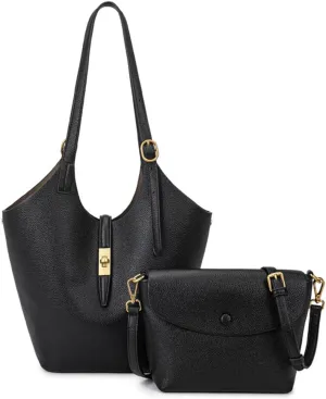2 Pcs Slouchy Bucket Bag Women Trendy PU Leather Hobo Bags Underarm Shoulder Bag Cute Crossbody Purse Tote Handbag 2025