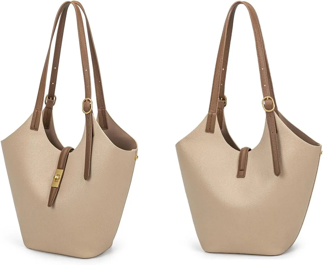 2 Pcs Slouchy Bucket Bag Women Trendy PU Leather Hobo Bags Underarm Shoulder Bag Cute Crossbody Purse Tote Handbag 2025