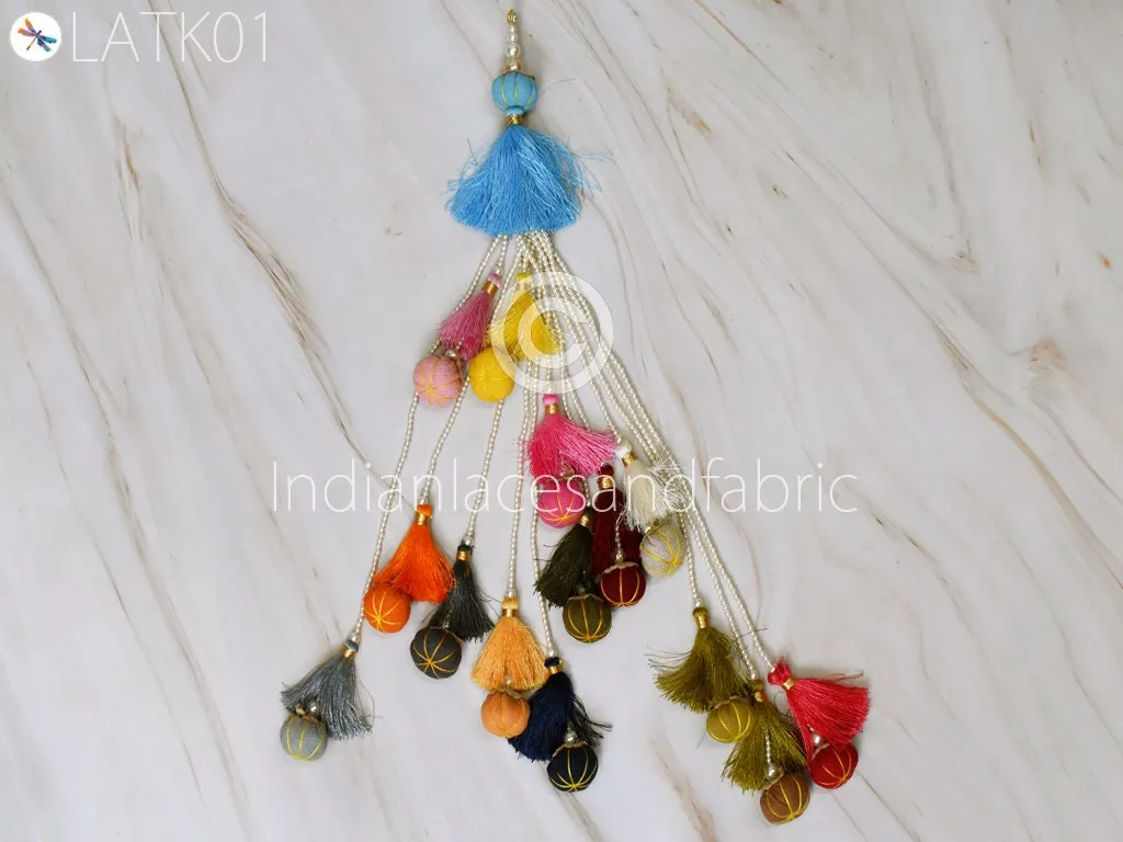 2 Pcs Tassel Latkan Decorative Indian Handmade Viscose Thread Beaded Wedding Christmas DIY Crafting Charms Embellishment Bridal Tiebacks