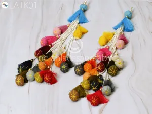 2 Pcs Tassel Latkan Decorative Indian Handmade Viscose Thread Beaded Wedding Christmas DIY Crafting Charms Embellishment Bridal Tiebacks