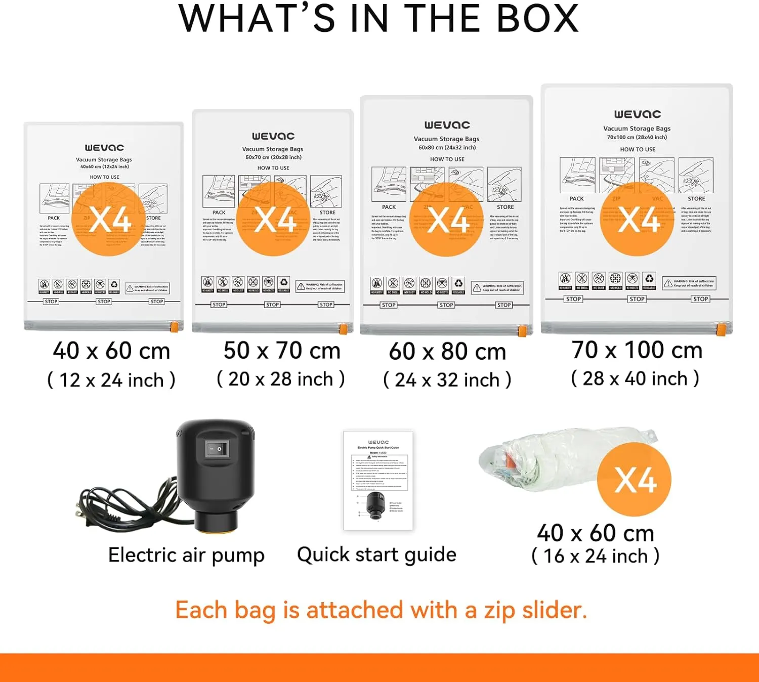 [2024 NEW] 20 Pack Vacuum Storage Bag (4 Jumbo/4 Large/4 Medium/4 Small/4 Roll) | Electric Pump | Space Saver | Rapid Vacuum | Double Zip | Clip Stopper | Clothes, Blanket Compression and Travelling