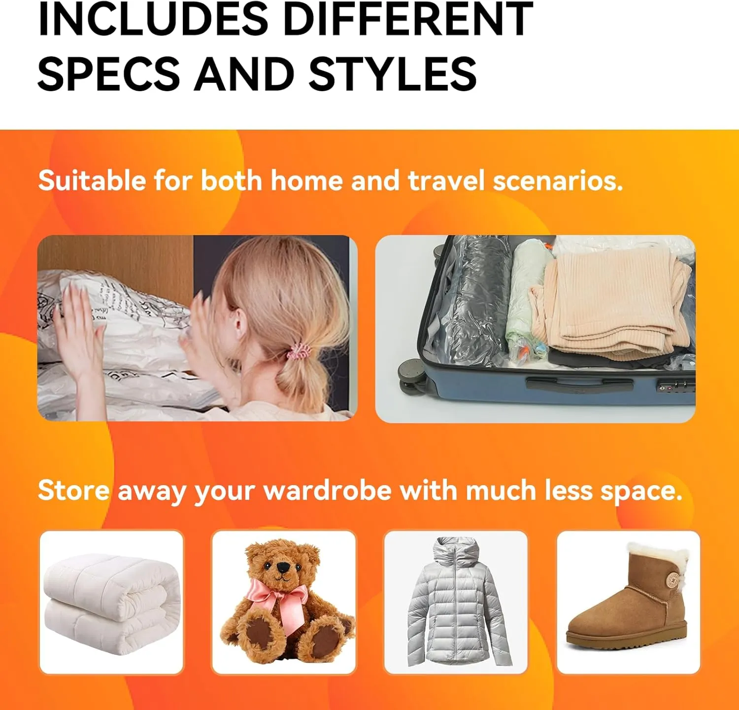 [2024 NEW] 20 Pack Vacuum Storage Bags (4 Jumbo/4 Large/4 Medium/4 Small/4 Roll) | Space Saver | Rapid Vacuum | Double Zip Seal | Clip Stopper | Ideal for Clothes, Blankets Compression and Travelling