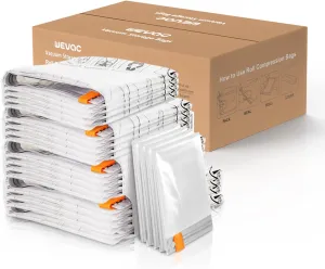 [2024 NEW] 20 Pack Vacuum Storage Bags (4 Jumbo/4 Large/4 Medium/4 Small/4 Roll) | Space Saver | Rapid Vacuum | Double Zip Seal | Clip Stopper | Ideal for Clothes, Blankets Compression and Travelling
