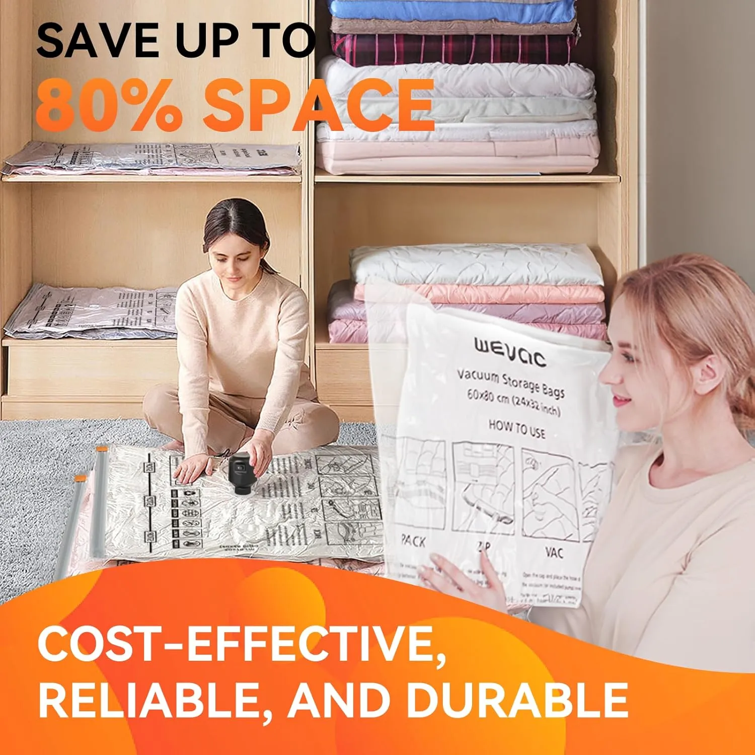 [2024 NEW] 20 Pack Vacuum Storage Bags (4 Jumbo/4 Large/4 Medium/4 Small/4 Roll) | Space Saver | Rapid Vacuum | Double Zip Seal | Clip Stopper | Ideal for Clothes, Blankets Compression and Travelling