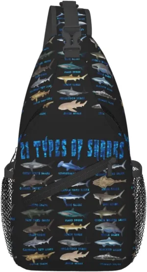 21 Types Of Sharks Ocean Animal Chest Sling Bag Crossbody Shoulder Backpack Bag Gym Cycling Daypack Travel Hiking Cross Bag