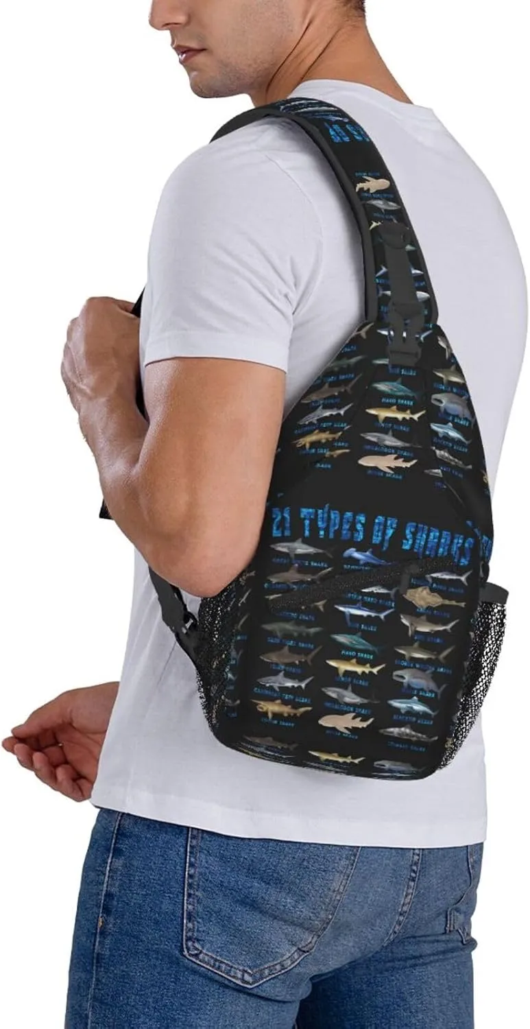 21 Types Of Sharks Ocean Animal Chest Sling Bag Crossbody Shoulder Backpack Bag Gym Cycling Daypack Travel Hiking Cross Bag