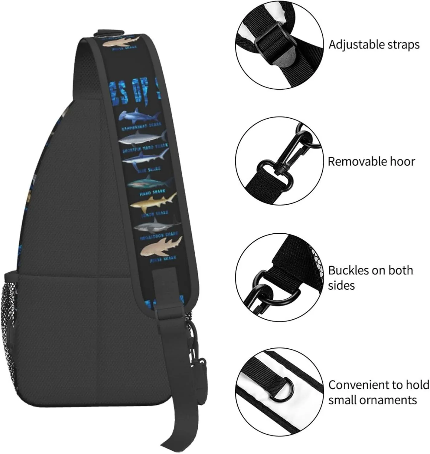 21 Types Of Sharks Ocean Animal Chest Sling Bag Crossbody Shoulder Backpack Bag Gym Cycling Daypack Travel Hiking Cross Bag