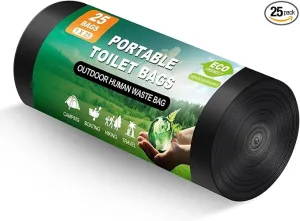 25 Portable Toilet Bags, Thick Biodegradable Camping Toilet Bags for Portable Potty, 8 Gal Compost Toilet Waste Bags Potty Bags for 5 Gallon Bucket Toilet Seat Adults Outdoor, 1.1 Mil