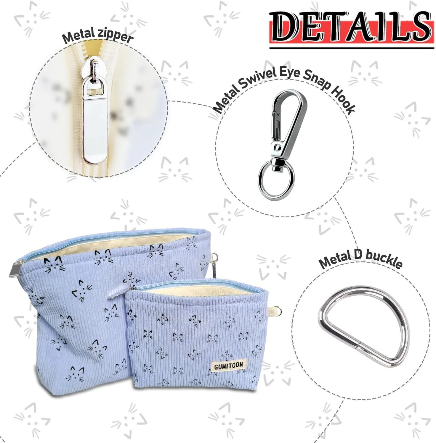 2pcs Cosmetic Bags,makeup bag for women,aesthetic organizer toiletry bags,travel essentials,travel size toiletries,a small make up bag and a big make up bag(blue Cat)