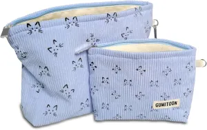 2pcs Cosmetic Bags,makeup bag for women,aesthetic organizer toiletry bags,travel essentials,travel size toiletries,a small make up bag and a big make up bag(blue Cat)