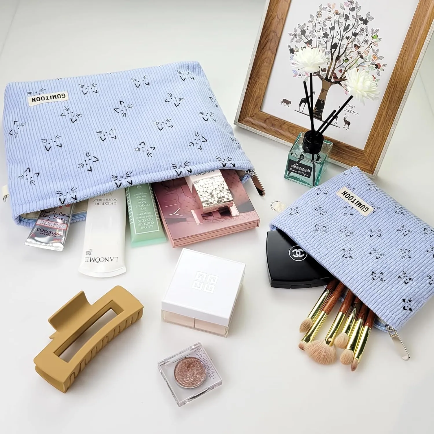 2pcs Cosmetic Bags,makeup bag for women,aesthetic organizer toiletry bags,travel essentials,travel size toiletries,a small make up bag and a big make up bag(blue Cat)