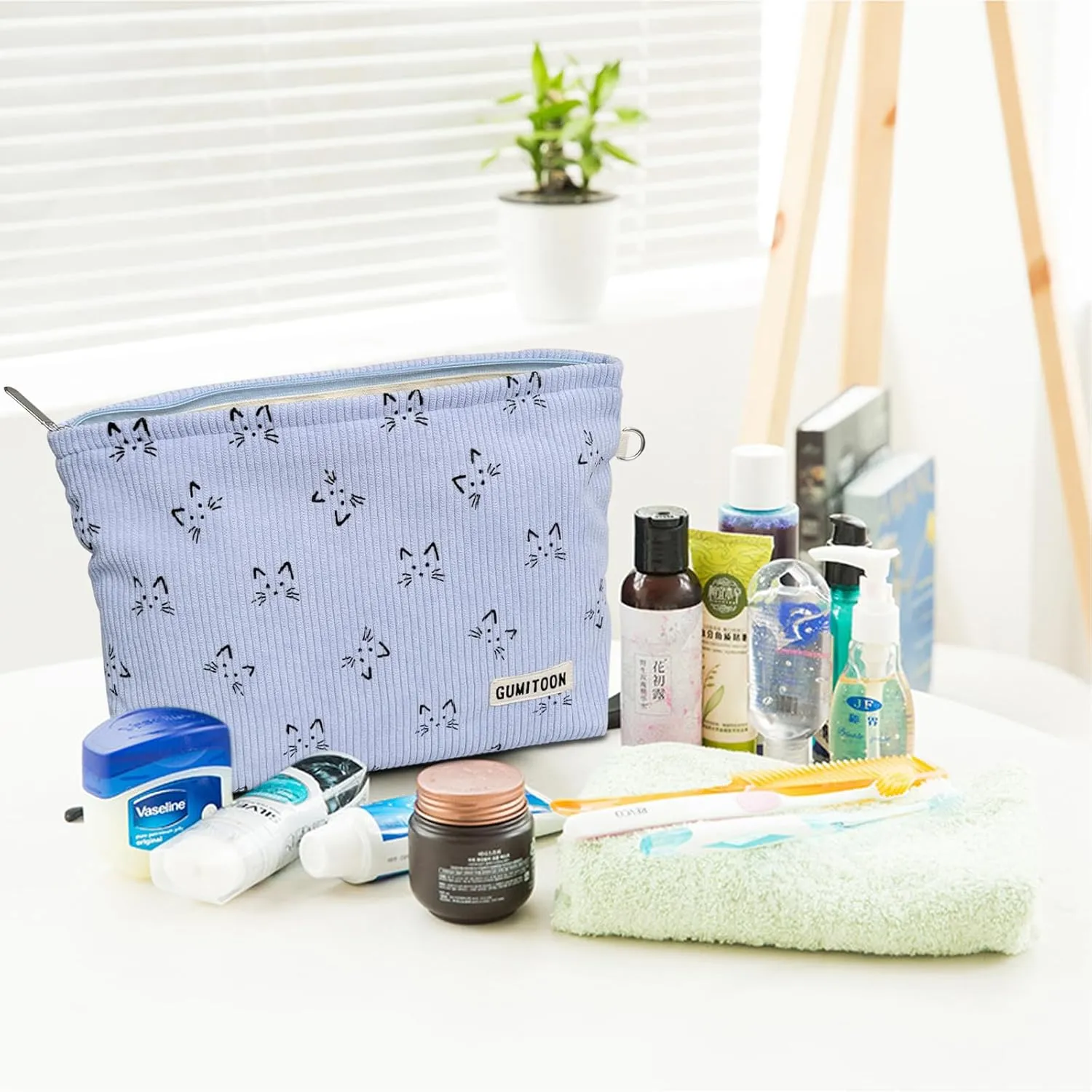 2pcs Cosmetic Bags,makeup bag for women,aesthetic organizer toiletry bags,travel essentials,travel size toiletries,a small make up bag and a big make up bag(blue Cat)