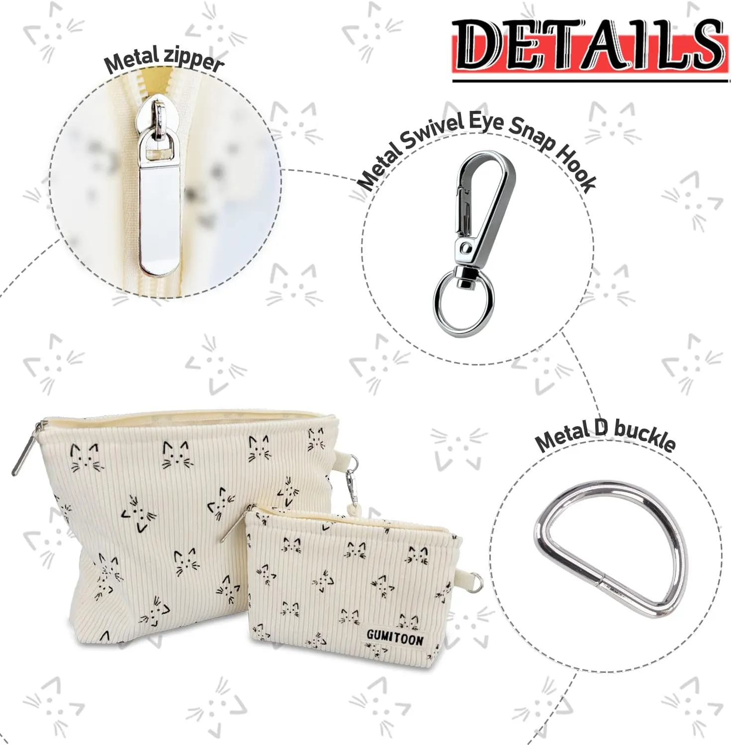 2pcs Cosmetic Bags,makeup bag for women,aesthetic organizer toiletry bags,travel essentials,travel size toiletries,a small make up bag and a big make up bag(cat bag)