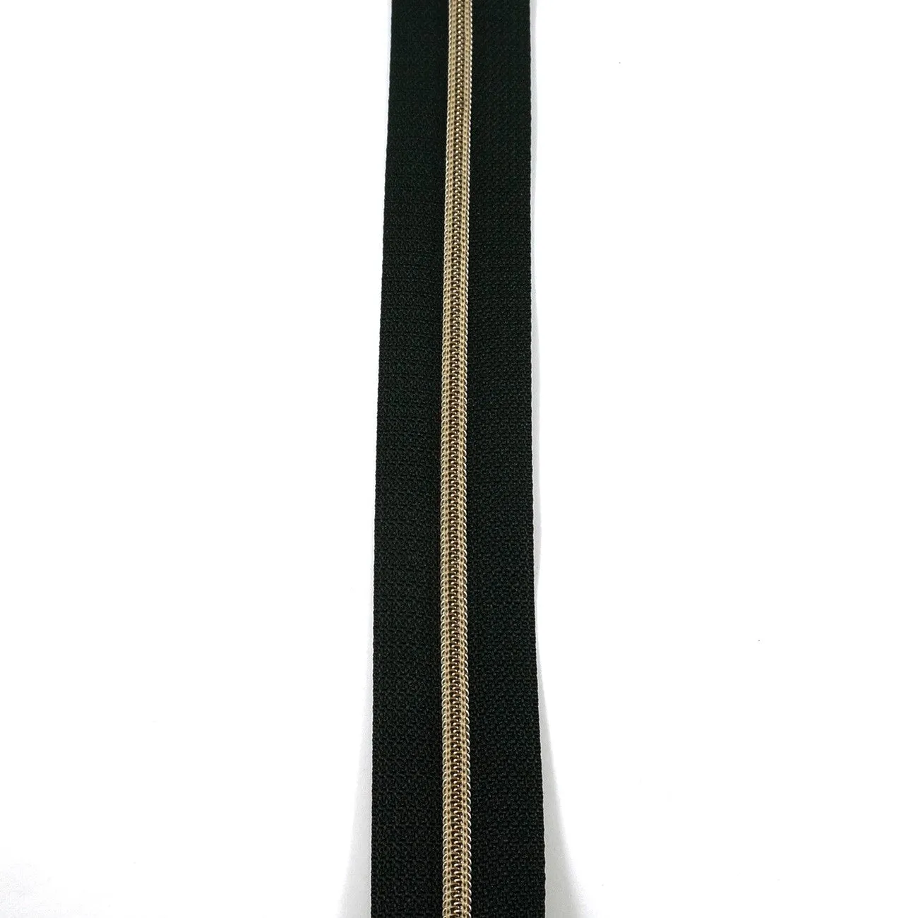 #3 Emmaline Zippers-by-the-Yard 10yds Black Antique Brass Teeth