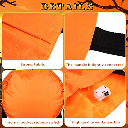 3 Pieces LED Light Halloween Trick or Treat Bags Pumpkin Bucket Light up Halloween Party Bags with Pumpkin Smile Face Light up Candy Bags Multipurpose Reusable Goody Bucket for Kids Halloween(Orange)