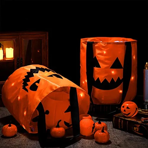 3 Pieces LED Light Halloween Trick or Treat Bags Pumpkin Bucket Light up Halloween Party Bags with Pumpkin Smile Face Light up Candy Bags Multipurpose Reusable Goody Bucket for Kids Halloween(Orange)